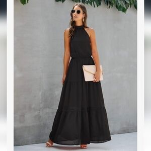 Pretty Garden Black Halter Maxi Dress Size Medium